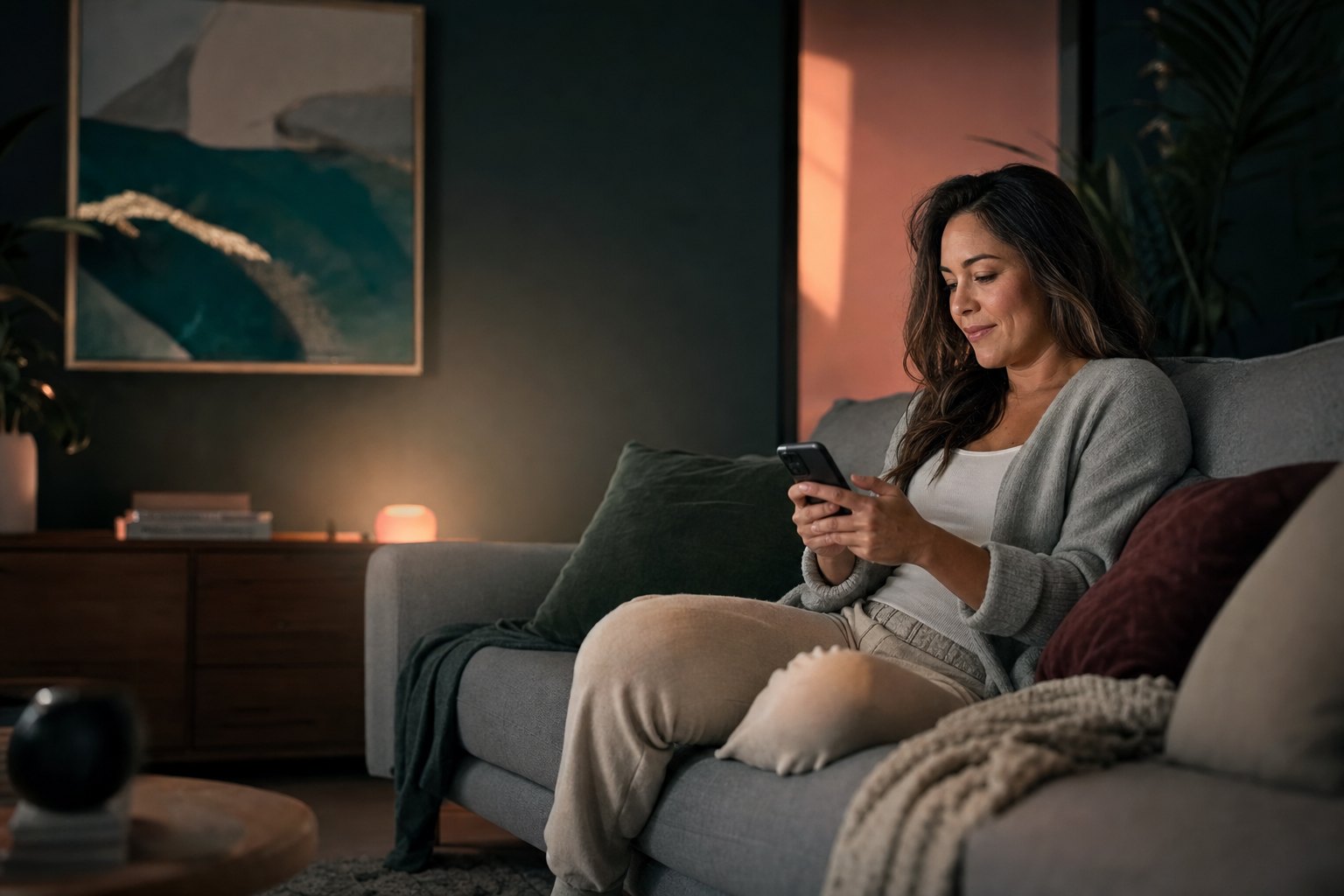 A person using a phone at home
